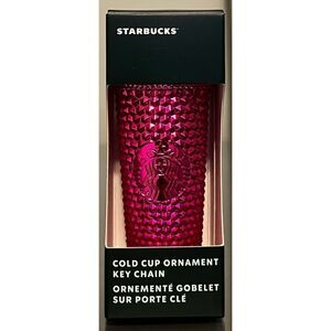 ‎Starbucks 2022 Holiday Studded Metallic Pink Sangria Ornament Keychain Tumbler